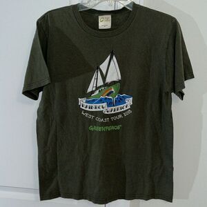 Vintage Olive Green Greenpeace Rainbow Warrior 2013 West Coast Tour Tee T Shirt